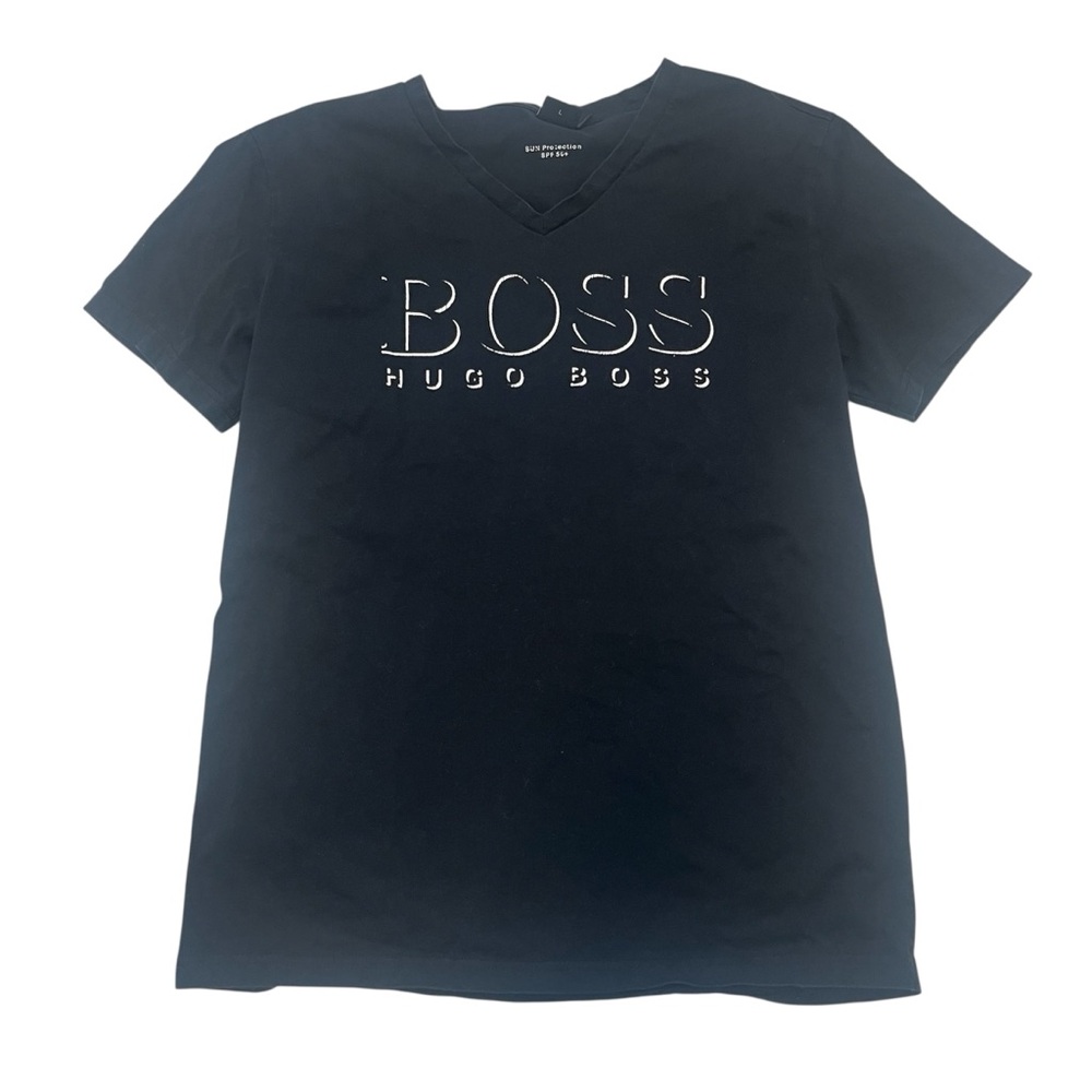 BOSS Hugo Boss Men's Black V-Neck BOSS Logo Short Sleeve T- Shirt Sz L